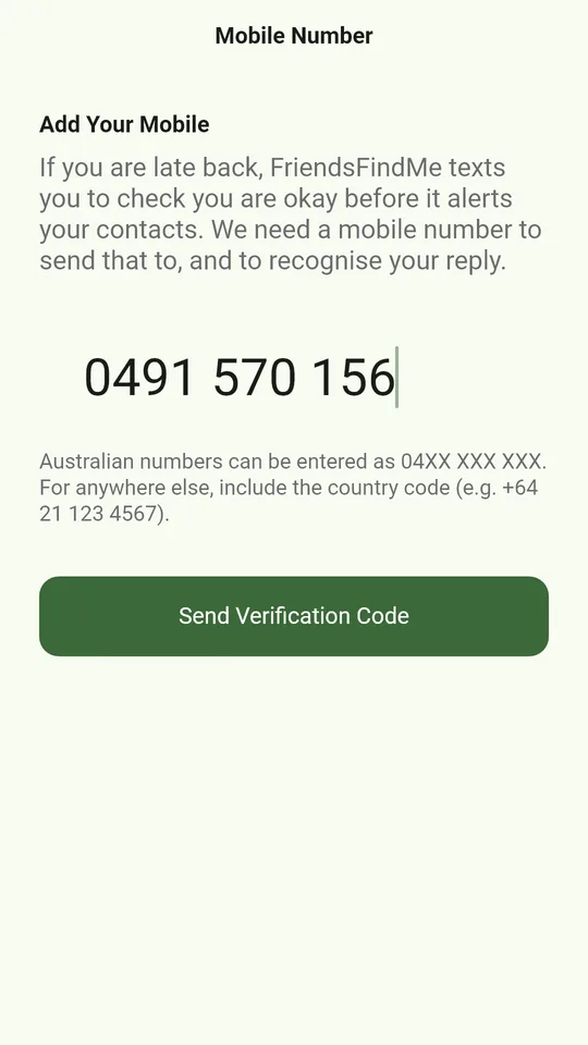 FriendsFindMe app: Your mobile number, where your reminders go