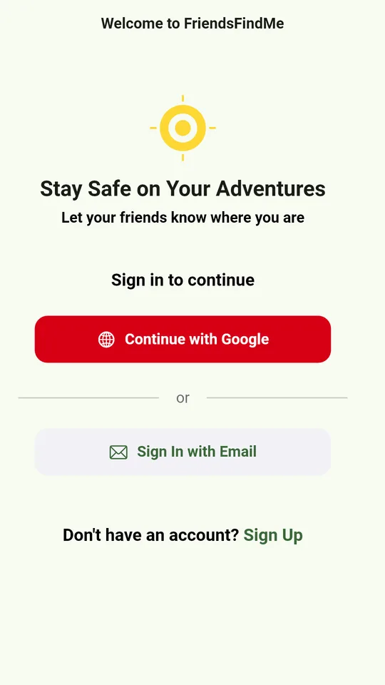 FriendsFindMe app: Sign in with Google or email