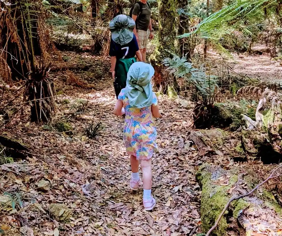 two kids hiking